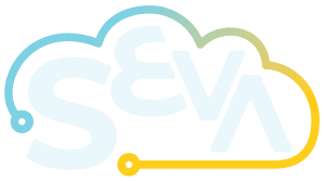 Seva Cloud Logo A Light Grey Cloud With the word Seva Inside
