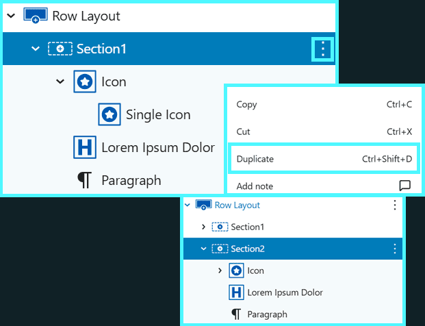 Custom info box row layout with duplicated  section
