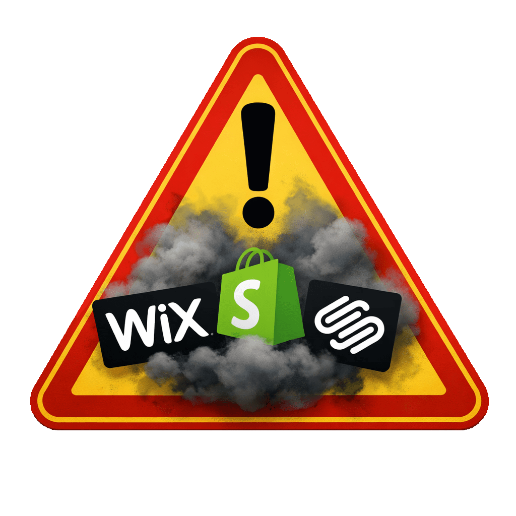 Common website logos in a red warning triangle